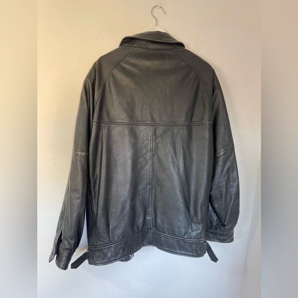 Vintage Mens Leather Jacket XL Black Biker Zip 90s Y2k - Picture 7 of 13